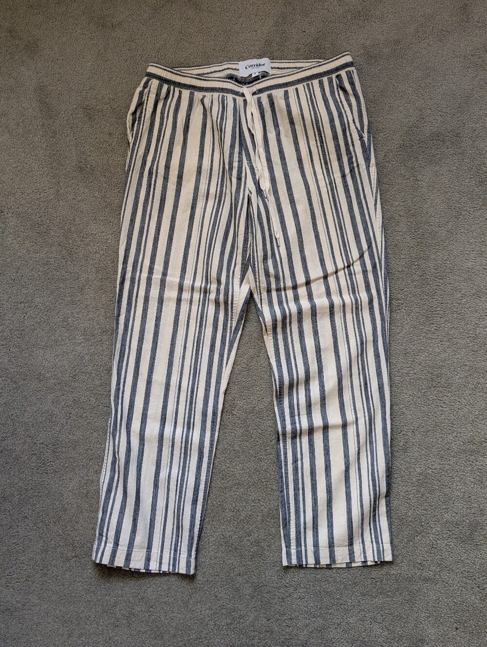Corridor NY Stripe Drawstring Cotton Cream/Gray Pants (M) |